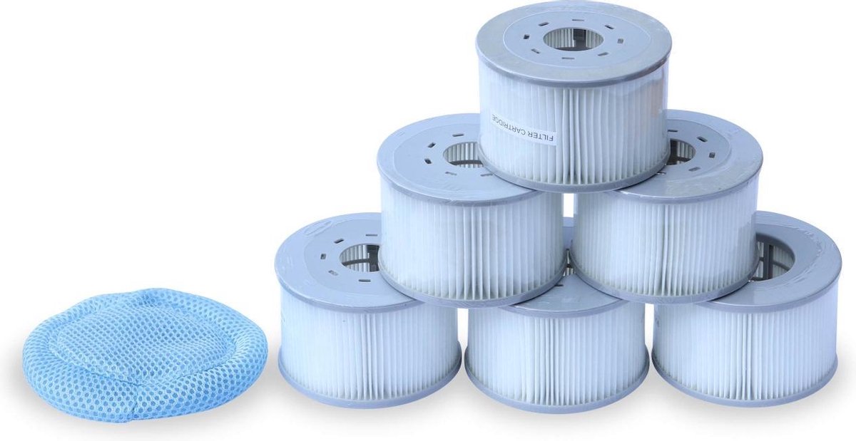 Set van 6 filter cartridges met netjes voor opblaabare spas MSPA V2, Ø108cm - 6 vervangende filter cartridges + 1 filternet